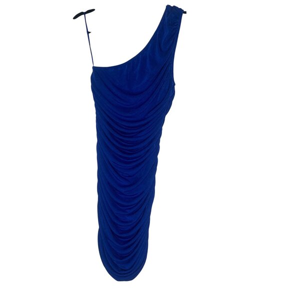 One-Shoulder Ruched Royal Blue Midi Dress By Cloud Ten Size L Stretch Party - Picture 2 of 13